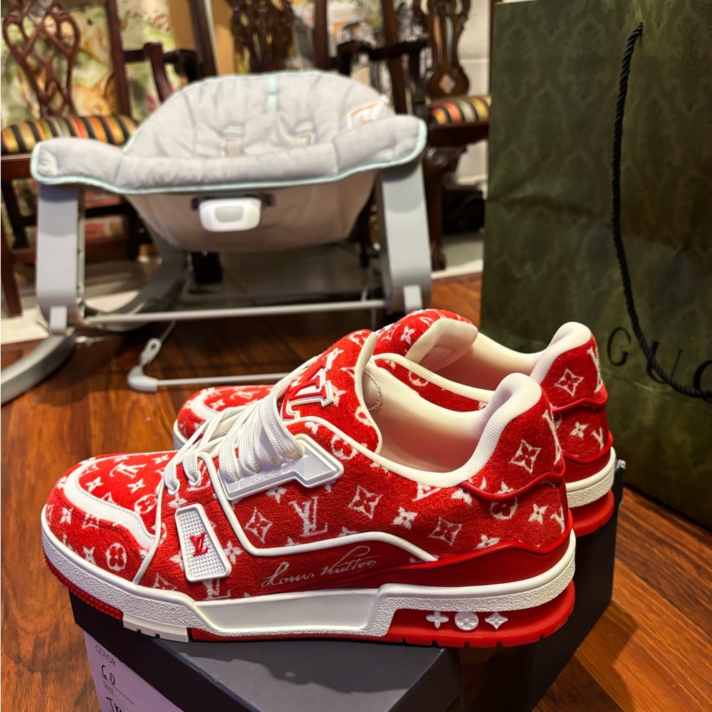 Louis Vuitton Red and White Monogram Sneakers